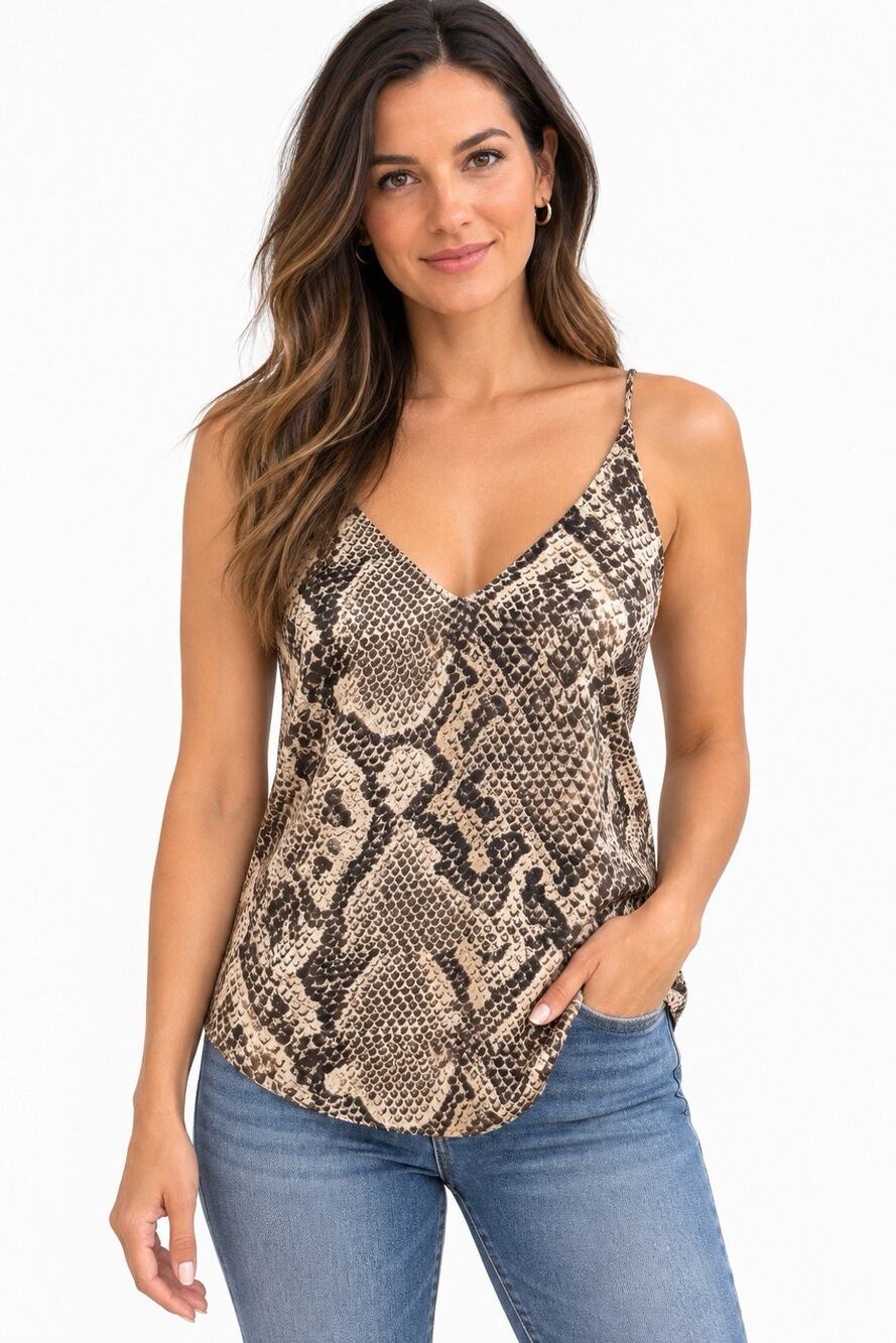 L’Agence Gabriella V Neck Silk Cami To in Snake Print. Retail- $300 Medium